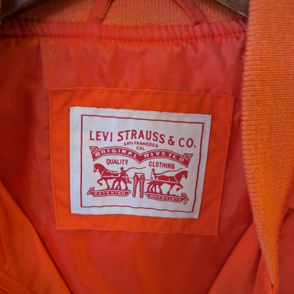 Levi's Womens Orange Flight Bomber Jacket Full Zip Closure Size M - Picture 2 of 9